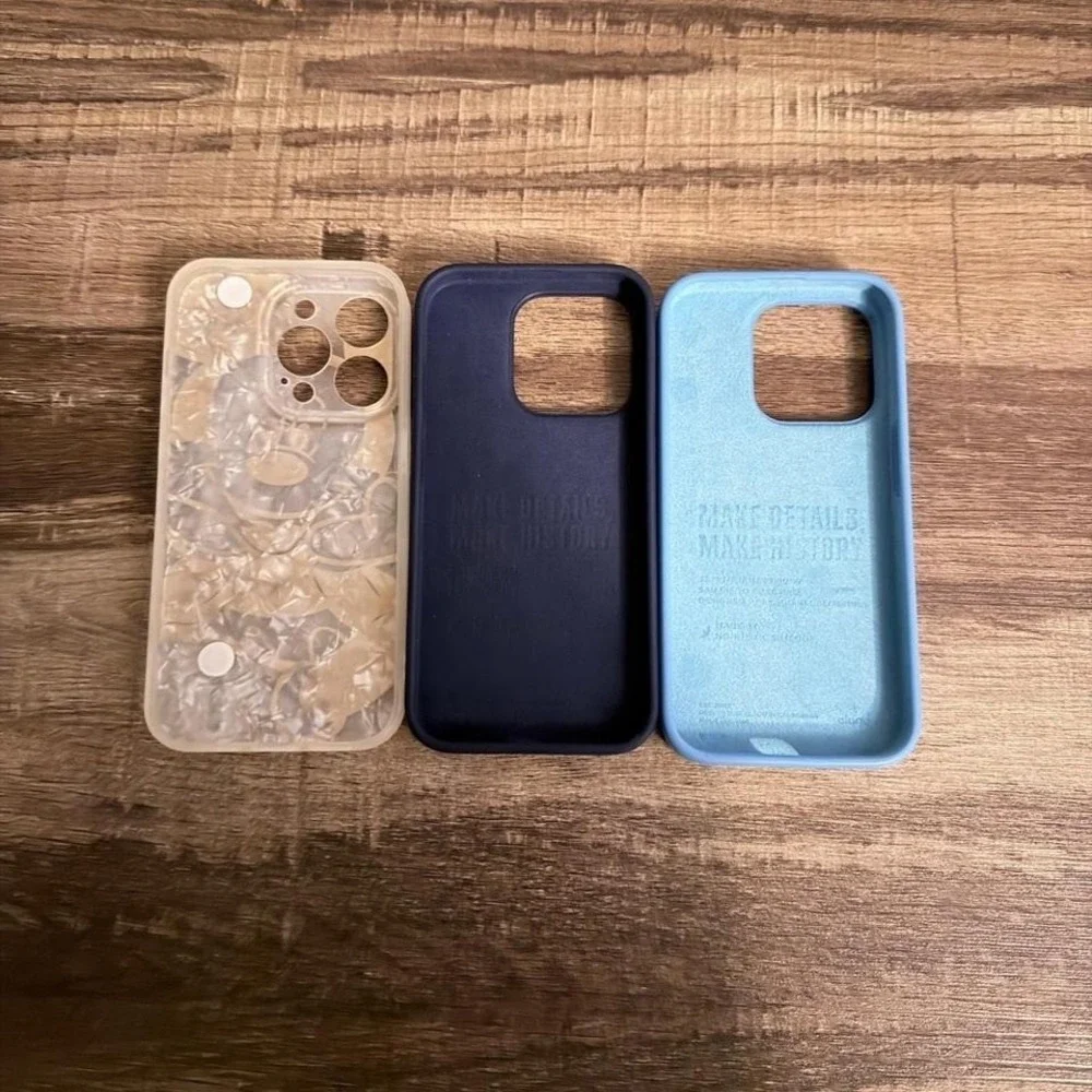 iPhone 14 Pro Max Case‎ Set 3 Piece Clear Marble Blue Navy with Strap